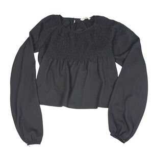 Witchy Staring at Stars Black Smocked Ruffle Long Sleeve Babydoll Blouse Top